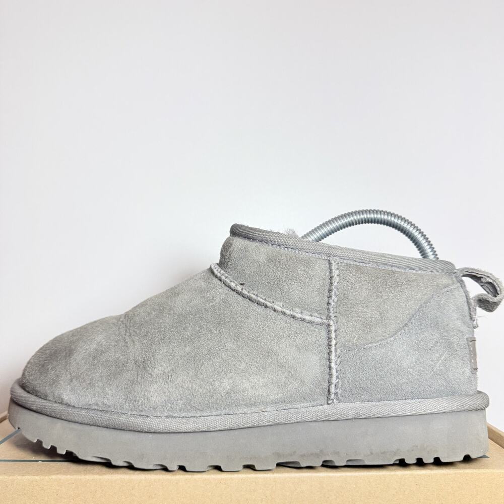 UGG Boots Womens Size 9 Classic Ultra Mini Grey Suede Shearling Ankle Booties